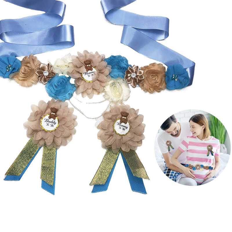 European and American Expectant Mother Party Belt Flower Dress Belt to Welcome Newborn Pregnant Women Girdle Badge Set