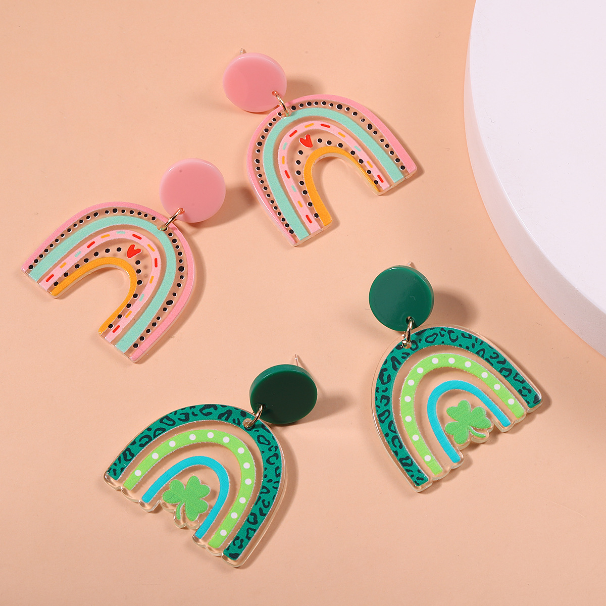 creative design acrylic cartoon rainbow geometric earrings