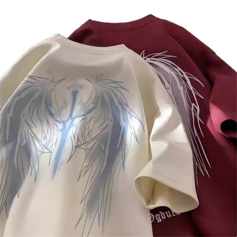欧美潮牌街头风2025新款五分袖重磅T恤印花夏季男士百搭休闲100%