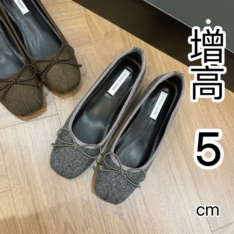 Внутренне увеличенные замшевые женские туфли 2024 новые банты Мэри Джейн обувь женская ниша квадратная голова мягкая подошва и неглубокие туфли женская