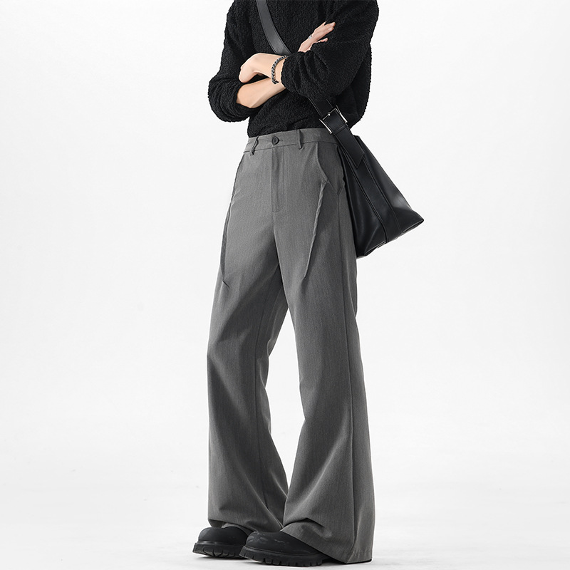 Black Micro-flared Trousers, Extended Length For Tall Men, Summer Suit Pants, Cleanfit Casual Curved Trousers_voghion.com