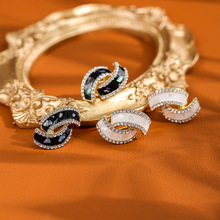 时尚小香风双C耳钉925银针微镶锆石轻奢气质百搭小众冷淡精致耳饰