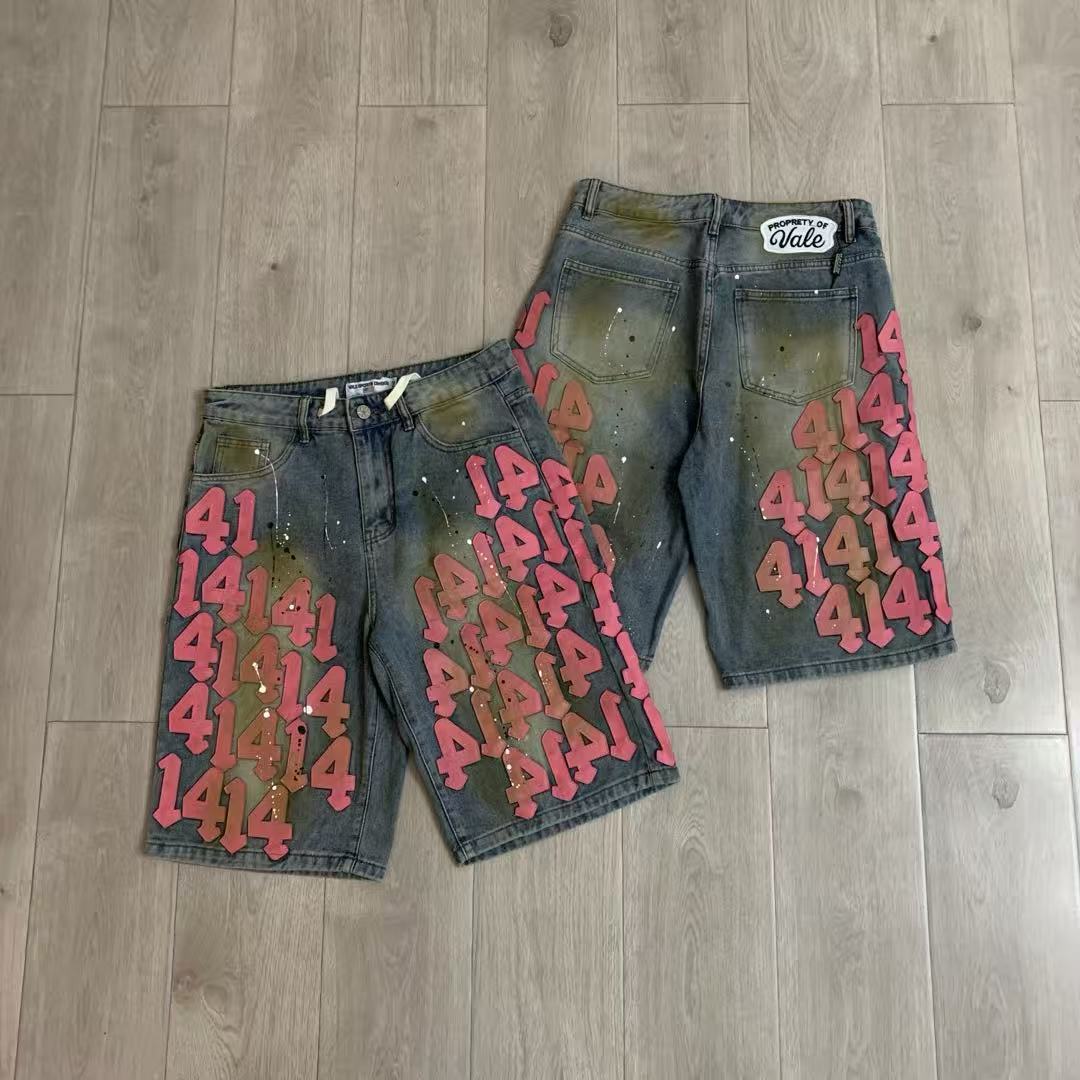 Vale Denim Shorts Loose Print Blue