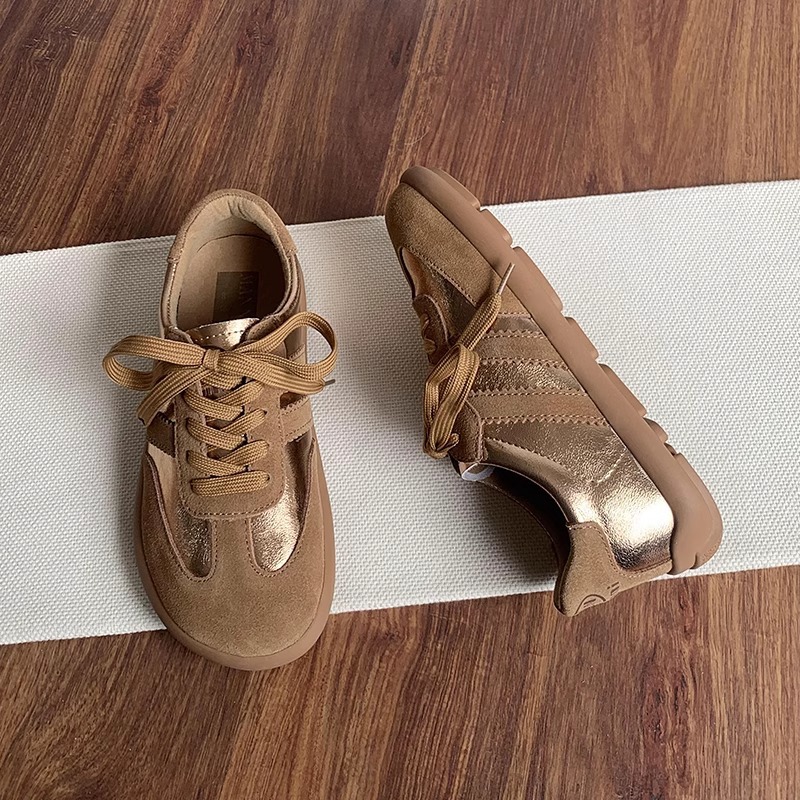 Scarpe da ginnastica tedesche retrò in pelle opaca color oro da donna, suola morbida, scarpe sportive casual, abbinate ai colori, con lacci, scarpe Forrest Gump_voghion.com