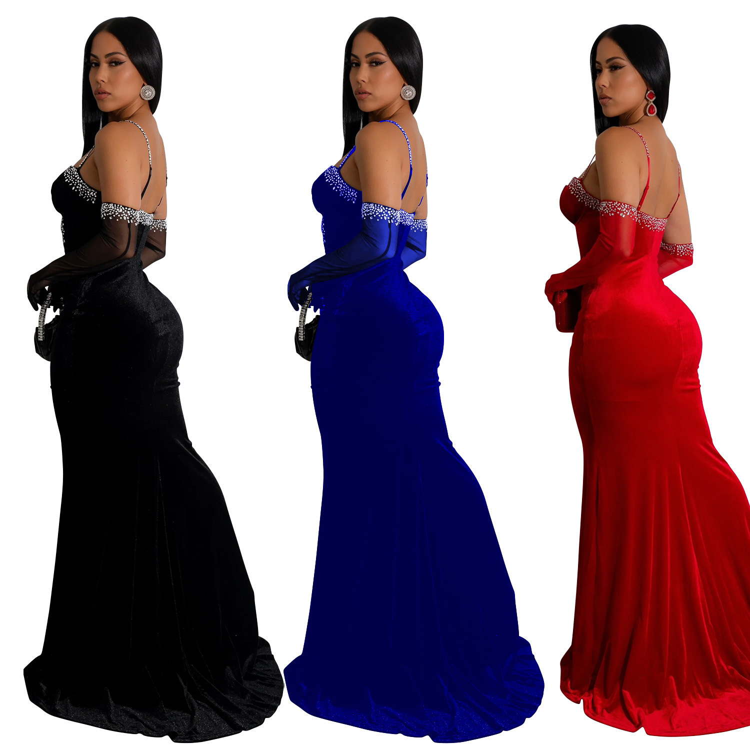 C6786 transfronterizo AliExpress Amazon europeo y americano de las mujeres de moda de color sólido sexy tubo superior rhinestone vestido de vestir image 6