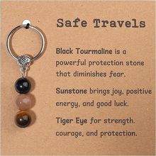 欧美流行石头串珠钥匙链手工制作虎眼石方钠石组合不锈钢钥匙扣