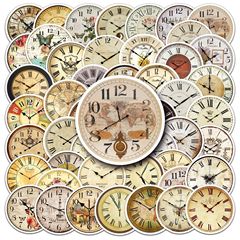 50 Retro Clock Sticker Personalized Cross-border Vintage Creative Handmade Diary Phone Case Luggage Sticker Waterproof