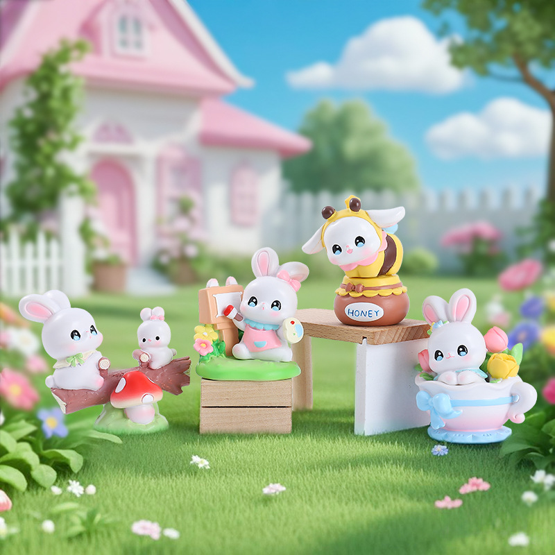 クリエイティブな樹脂工芸品、秘密の花言葉、小さなウサギのブラインドボックス、漫画風で可愛い、女の子の寝室の装飾ギフト、卸売