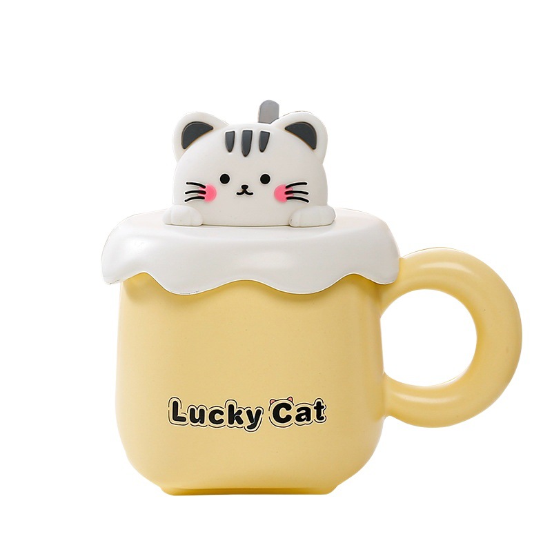 Taza de cerámica con diseño de gato, para leche o café, regalo creativo