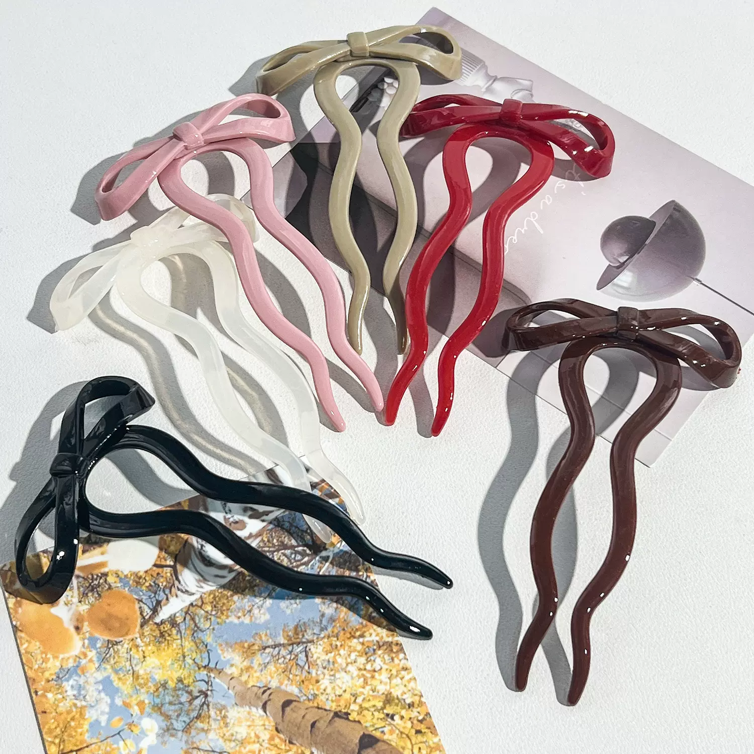 高级感蝴蝶结u型发簪女盘发丸子头神器簪子发饰甜美可爱发钗头饰