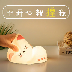 新款瞌睡猫小夜灯柔光动物拍拍灯USB充电卧室床头童伴睡灯批发