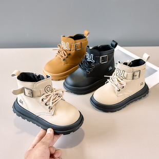 Girls' Boots Spring & Fall New Kidsren's Leather Boots British Short Boots Boys' Soft Sole Non-Slip Baby Casual Small Yellow Boots