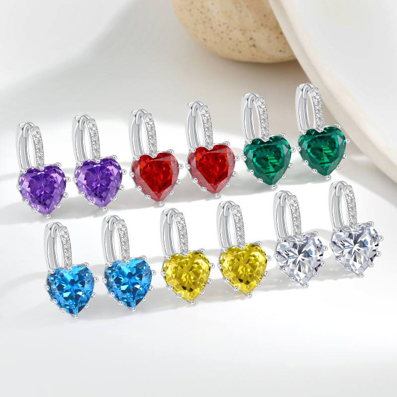 6g Weight 1 Pair Shiny IG Style Heart Shape Inlay Copper Zircon Earrings