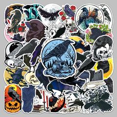50 Crow Cartoon Animal Sticker Gothic Dark Horror Halloween Journal Phone Case Gouka Waterproof Decoration