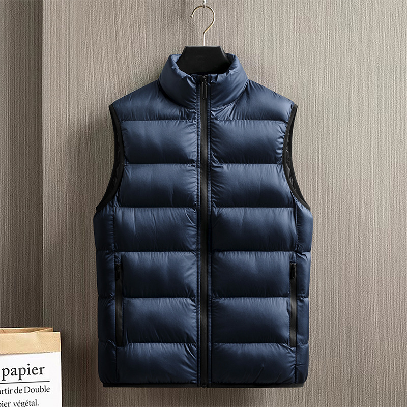 Men's Clothing Down Cotton Vest Winter Thick Warm Jacket Men's Solid Color Stand Collar Casual Cotton Vest Vest Tops Men_voghion.com