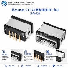 防水USB A母 两脚插板 正向/反向2.0母座 防水胶圈IP67 带定位柱