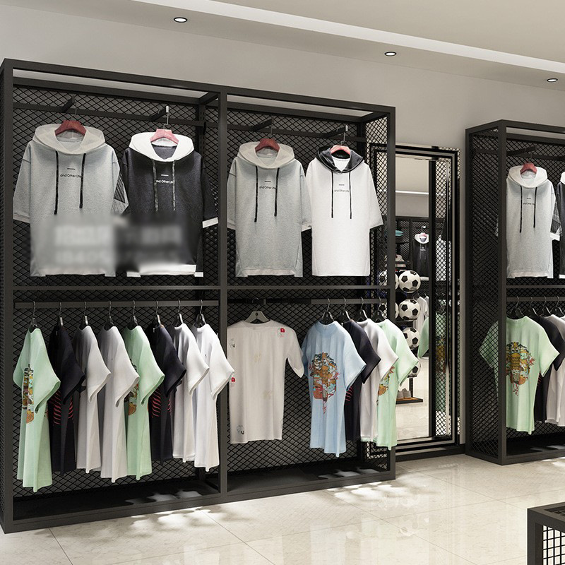 Deportes al aire libre tienda de ropa soporte de exhibición piso hombres estante vitrina centro comercial de gama alta ropa casual estante