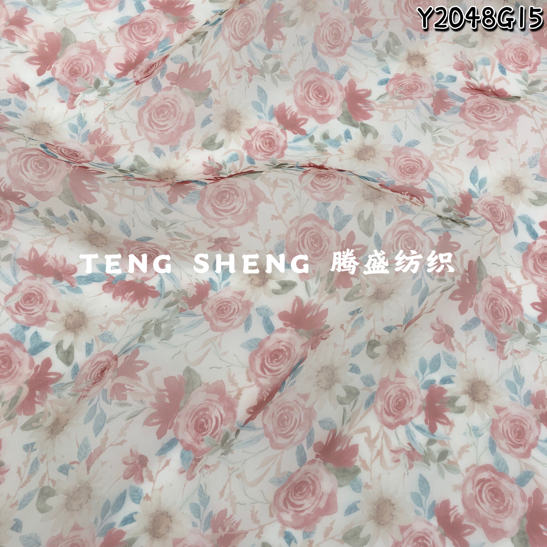 欧根纱印花面料 清新小碎花面料 可更换底料 数码厂直销印花面料