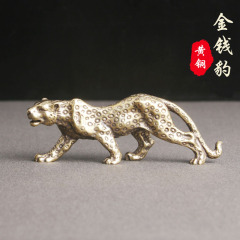 復古純黃銅金錢豹桌面擺件招財豹子工藝品擺飾文玩茶寵老銅器批發