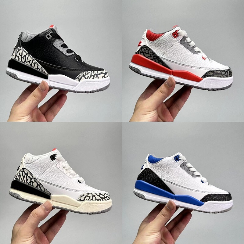 Putian Shoes High-Top Aj3 Basketball Shoes, First-Layer Leather Children's Sneakers, Velcro Aj Kids' Sports Shoes, Non-Slip and Lightweight