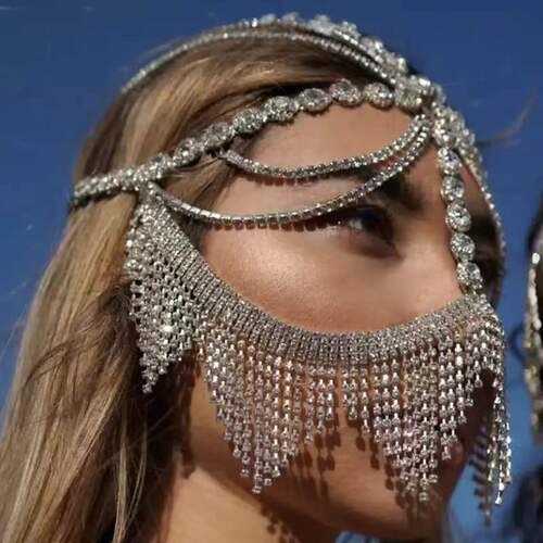 Cross-border European and American ethnic style masks, exotic headwear, retro rhinestone tassels, diamond pendants, headchain accessories
