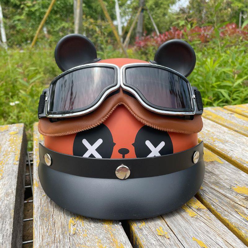 Auto Parts and Accessories: Motuoche Electric Motorcycle Cartoon Panda Half - brown-panda-brim-retro-goggles