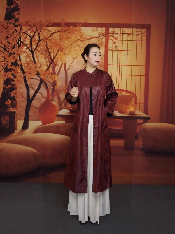 双面双穿新中式国风桑蚕丝油皮子外套女2025新款中年女中长款风衣|undefined