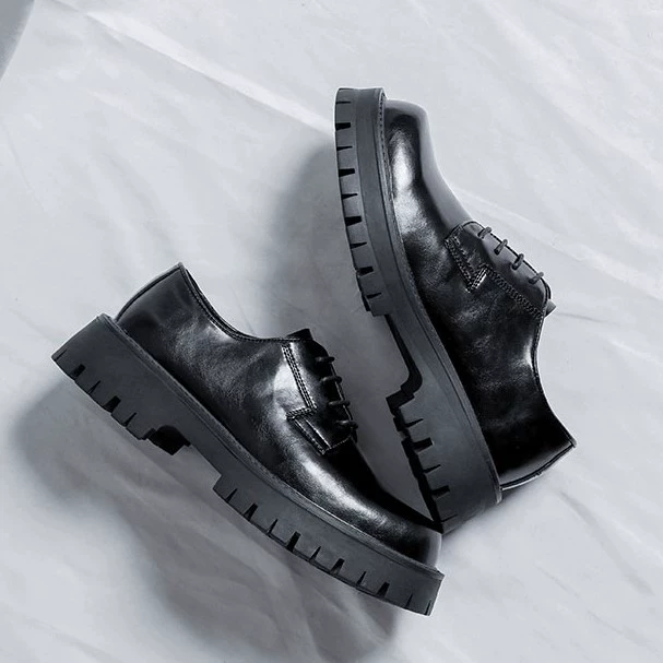 Кожаная обувь, мужская деловая черная обувь из воловьей кожи, Высококачественная обувь Дерби в британском стиле для мальчиков с большой головой и толстой подошвой, повседневная обувь