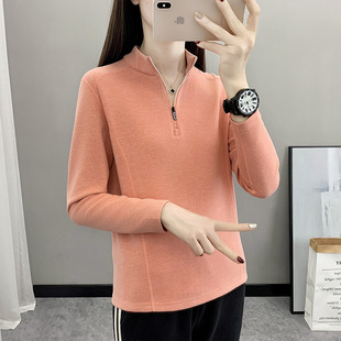 Outdoor Velvet Top Women's Long-Sleeved Elastic Soft Breathable Stand-Up Collar Cold-Proof Warm Pullover Sweatshirt Base Fleece Jacket