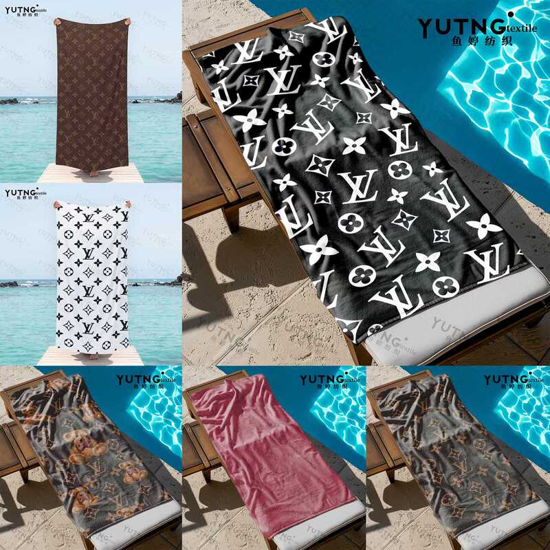 Fashionable Trendy Brand Printed Beach Towel, Quick-Drying, Water-Absorbent, Microfiber Bath Towel, Portable for Swimming and Beach Use, Unisex