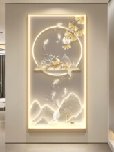 现代轻奢入户玄关装饰画麋鹿九鱼图大气过道壁画走廊尽头挂画灯画