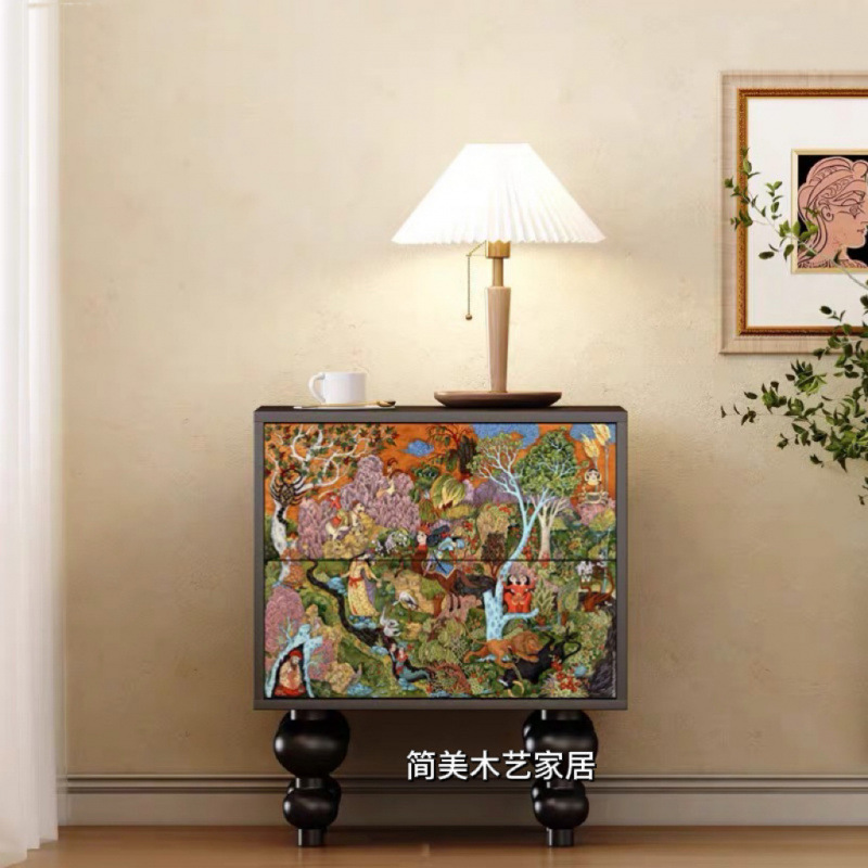 法式复古奶油风床头柜卧室家用床边柜房间抽屉柜多功能斗柜储物柜|undefined