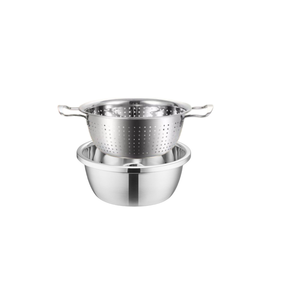 Acero inoxidable de doble oreja cesta de drenaje estilo coreano arroz pequeño tamiz de arroz artefacto de cocina lavavajillas con tamiz de arroz al por mayor