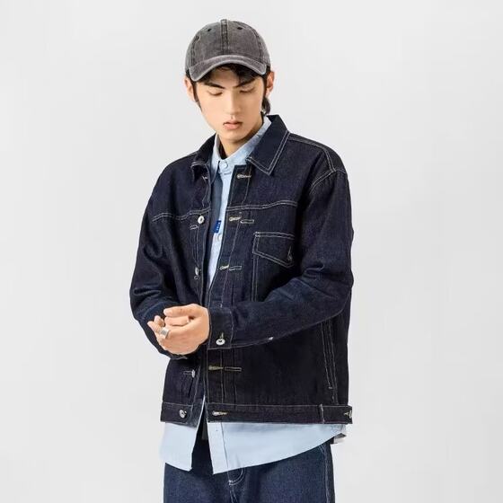2023 Trendy Brand Hong Kong style jacket Denim coat spring, autumn and winter men's trendy tooling American retro black jacket