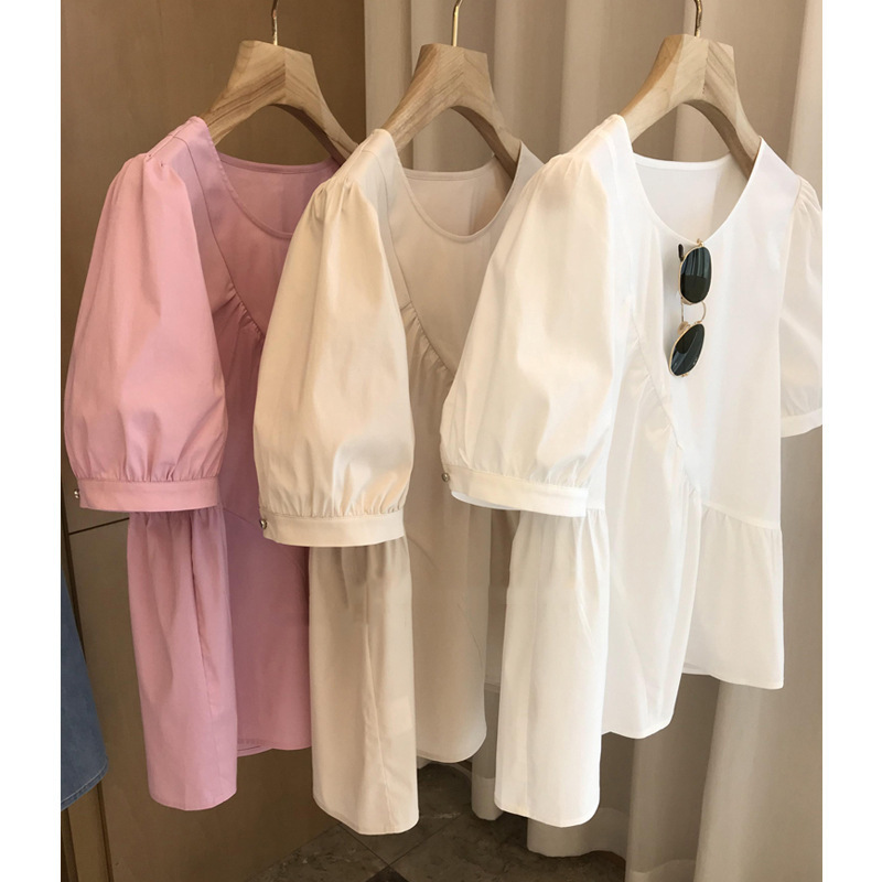 Strongly recommended, Magic Slim new French A- shaped flower bud sleeve ~ flat pleated solid color short sleeve shirt top women