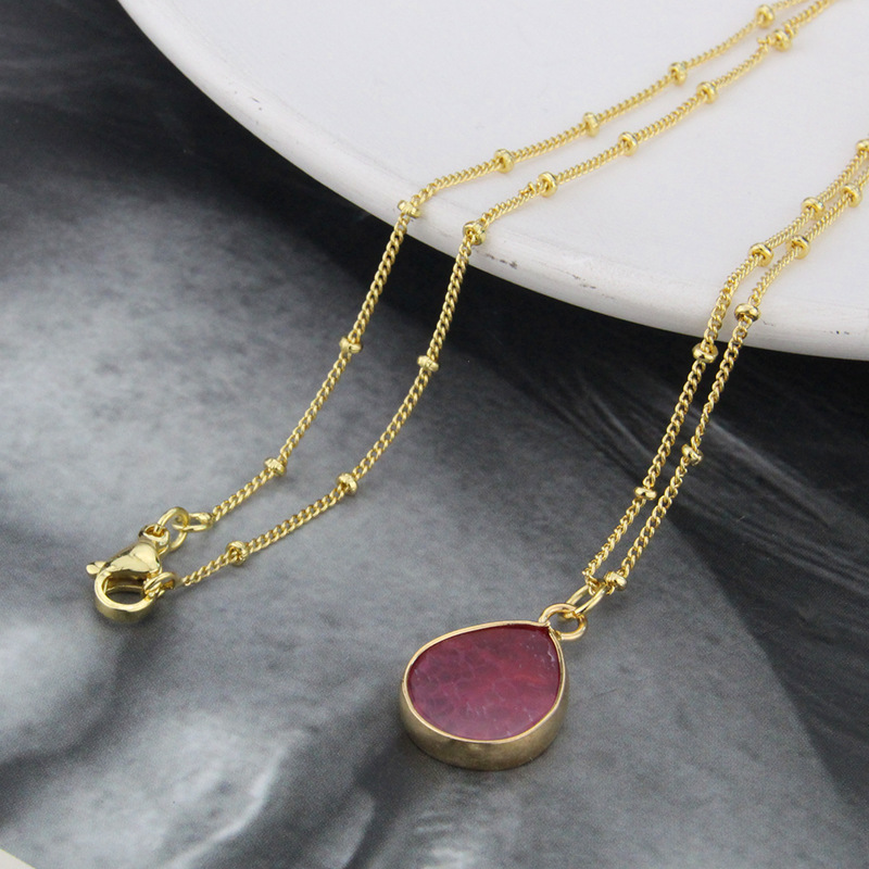 Drop-shaped Color Natural Stone Pendant Cross-border Simple Translucent Crystal Stone Necklace display picture 5