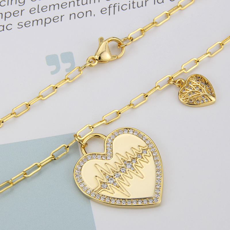 Fashion Heart-shaped Pendant Copper Gold-plated Heartbeat Inlaid Zirconium Necklace display picture 4