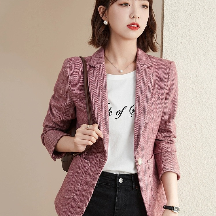 Cross-border Wool Woolen Suit Jacket Women's Autumn and Winter New Small Slim-fit Short Thickened Casual Suit Top