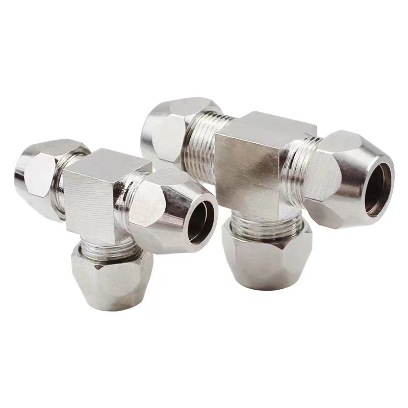 气动气管铜镀镍方块快拧三通 铜管铝管卡套三通