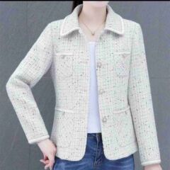 春と秋の新しいママの服、ゆったりとファッショナブルなジャカードの小さな香りのジャケット、女性用のショートチェック柄カーディガントップ