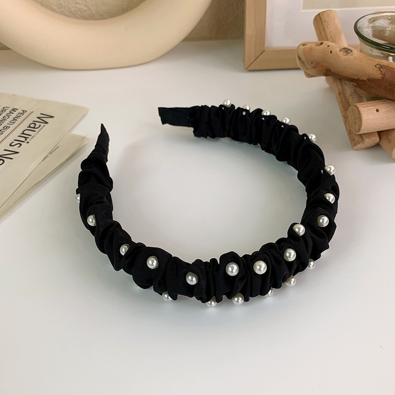 Korean New Pearl Broken Hair Band Female Summer New Hairpin Pleated Hair Tie All-match Out Hair Pressing Headdress display picture 9