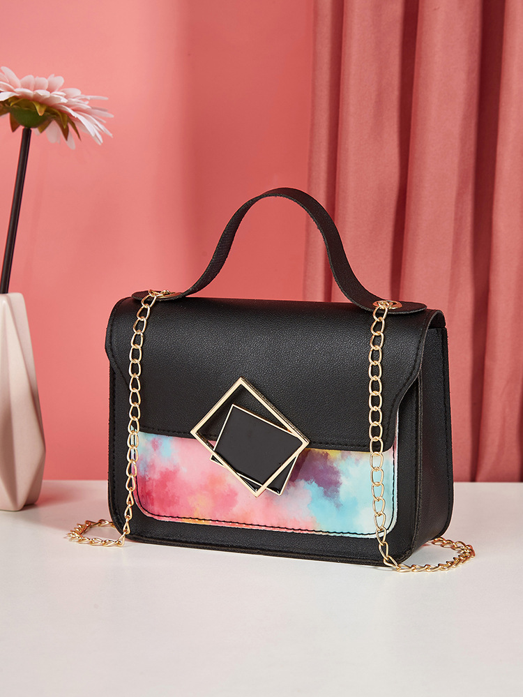 New Fashion Small Square Bag Simple Metal Lock Stitching Contrast Color Popular Shoulder Bag display picture 1