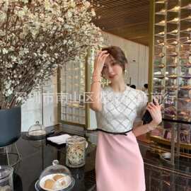 深圳南油高端女装工厂直销小香重工钉珠烫钻气质优雅名媛风连衣裙