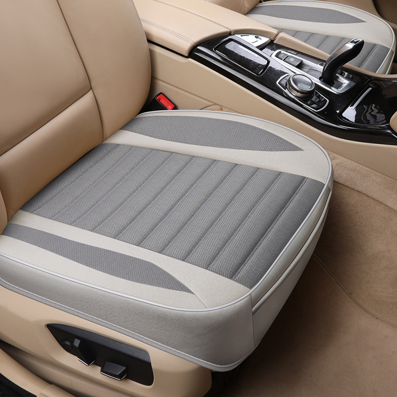 運転席と助手席 春夏シートカバー シングルピース リネン 背もたれなし 3点セット 四季通用カーシートクッション|undefined