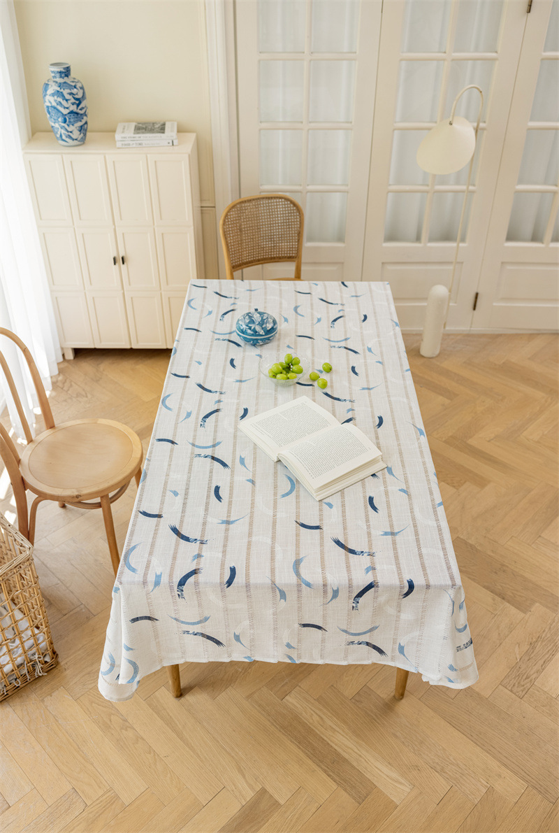 INS Rechteckige Tischdecke aus Vollpolyester, Jacquard-Druck, hohl, geometrisch gestreift, mit Quasten, für Couchtisch und Esstisch_voghion.com