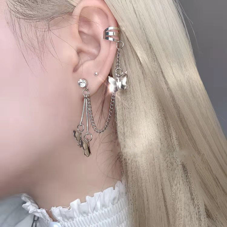 Retro ins butterfly tassels Ear Studs Earrings Ear clip No pierced ears suit student Korean Edition Simplicity Ultra cents