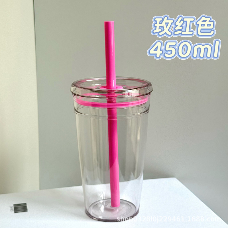 亚克力透明吸管杯新款简约塑料杯校园咖啡杯带盖大容量杯子女学生|undefined