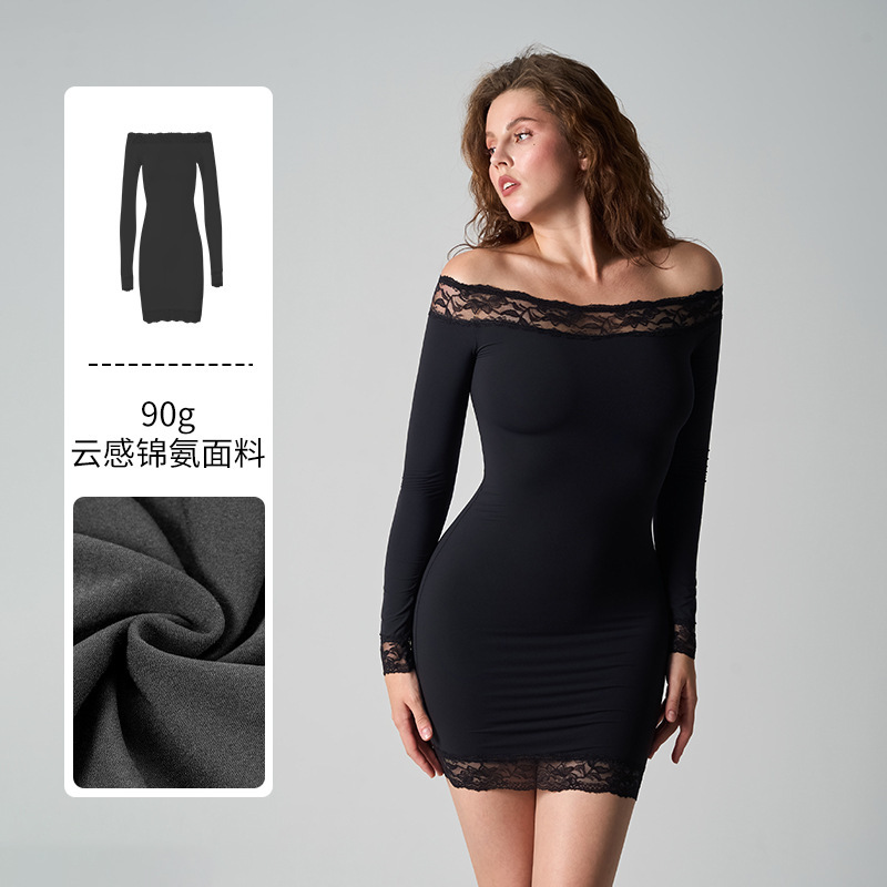 Kardashian-Style Lace Dress One-Shoulder Long-Sleeve Dress with High Elasticity, Waist-Cinching, Bodycon, Sexy Dress for Women Kardashian-Style Lace Dress One-Shoulder Long-Sleeve Dress with High Elasticity, Waist-Cinching, Bodycon, Sexy Dress for Women