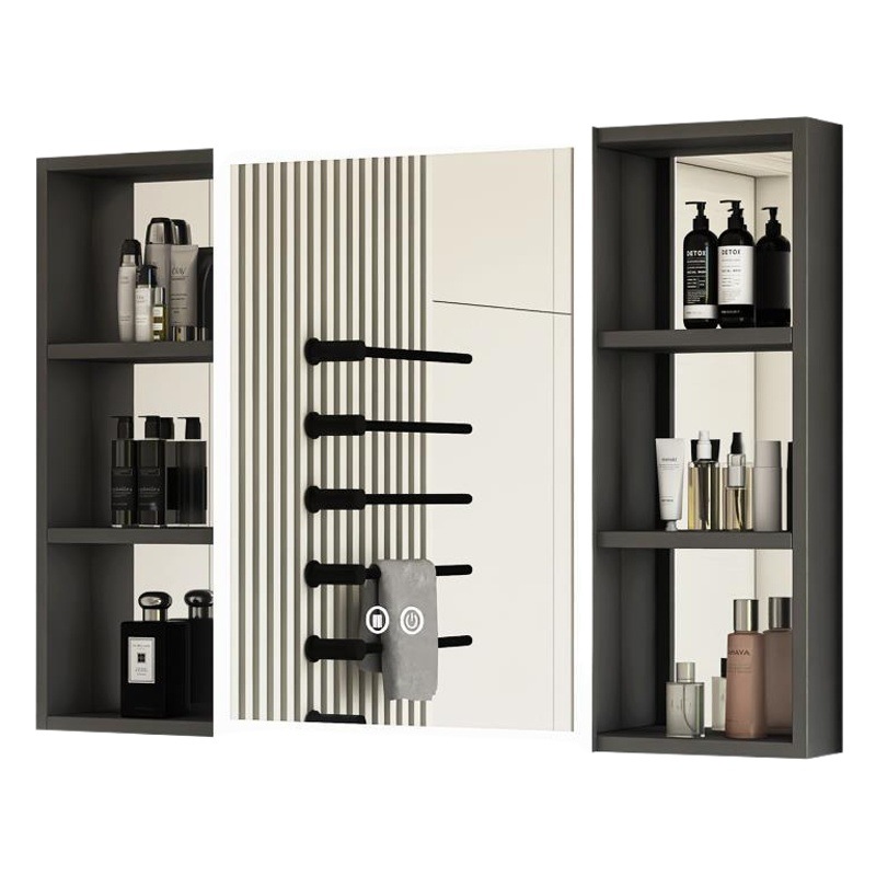 Espejo de baño minimalista moderno gabinete espejo de almacenamiento de belleza rack de almacenamiento baño LED espejo inteligente montado en la pared espejo de niebla