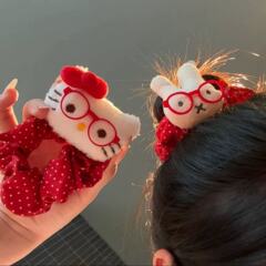 卡通红色毛绒戴眼镜米菲兔发圈马尾KT猫少女大肠圈甜美丸子头发绳